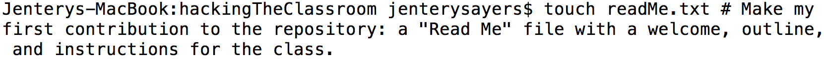 Screen shot of the command line: Everyone routinely contributes to the shared repository