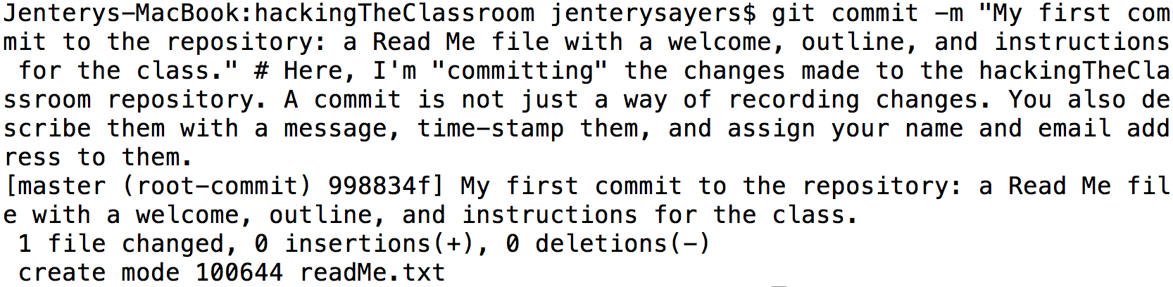 Screen shot of the command line: Commits become significant paratexts